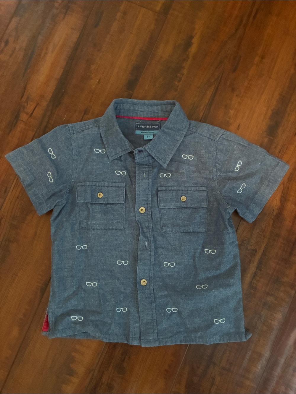 Andy & Evan Boys' Blue Short-Sleeve Button-Up Shirt with Glasses Print
